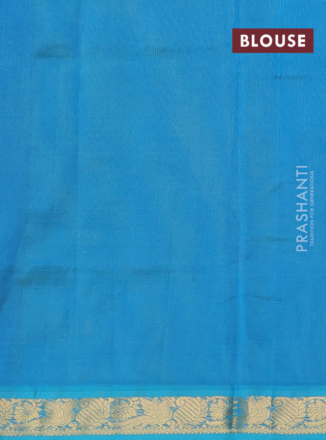 Silk cotton saree mehendi green and cs blue with plain body and zari woven border