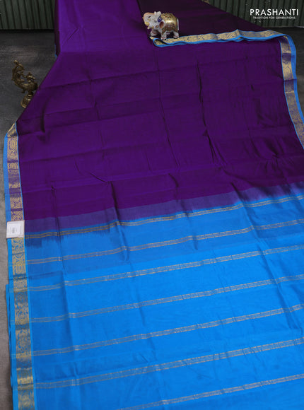 Silk cotton saree purple and cs blue with plain body and zari woven border