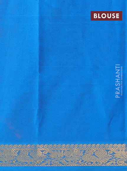 Silk cotton saree orange and cs blue with plain body and zari woven border