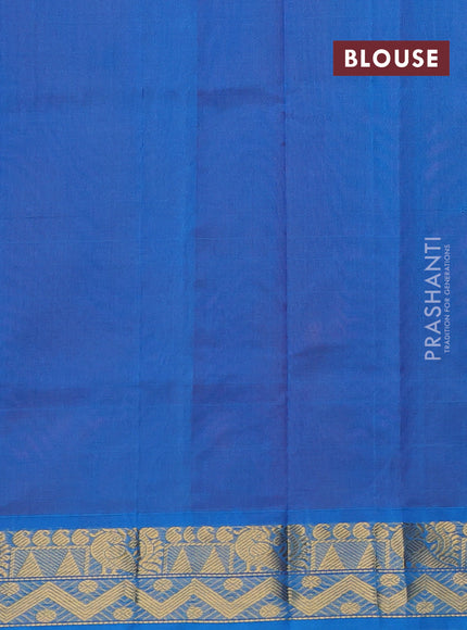 Silk cotton saree pink and cs blue with plain body and zari woven border
