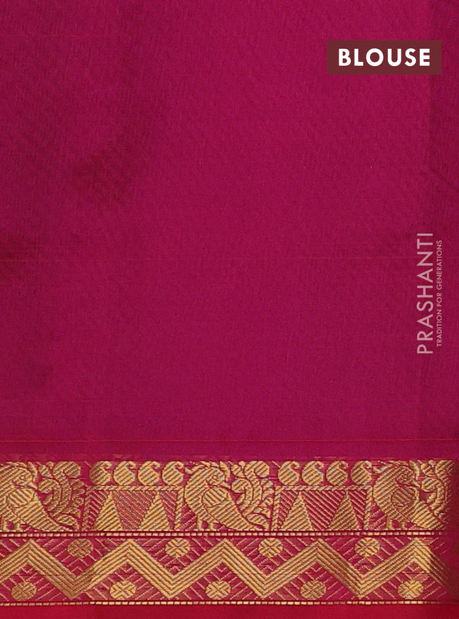 Silk cotton saree green and pink with plain body and zari woven border