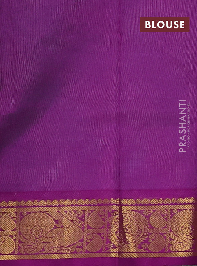 Silk cotton saree teal blue and magenta pink with plain body and annam zari woven border