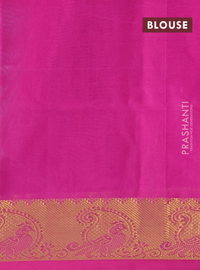 Silk cotton saree grey and pink with plain body and paisley zari woven butta border