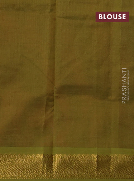 Silk cotton saree maroon and mehendi green with plain body and zari woven border