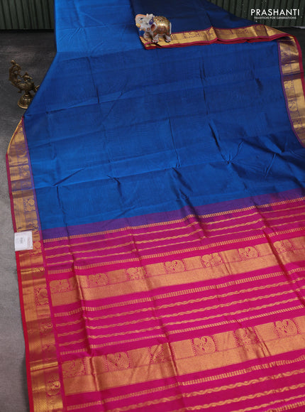 Silk cotton saree cs blue and pink with plain body and zari woven border