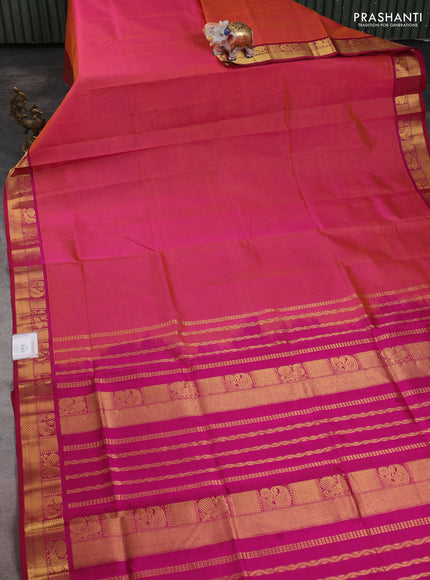 Silk cotton saree dual shade of pinkish orange and pink with plain body and zari woven border
