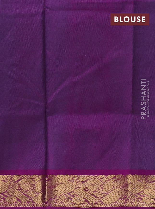 Silk cotton saree teal blue and purple with plain body and zari woven border