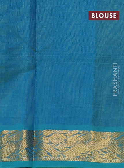 Silk cotton saree mehendi green and dual shade of teal blue with plain body and zari woven border