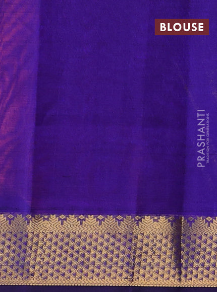 Silk cotton saree peach pink and blue with plain body and temple zari woven border