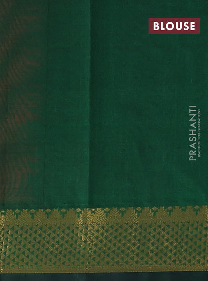 Silk cotton saree red and green with plain body and zari woven border