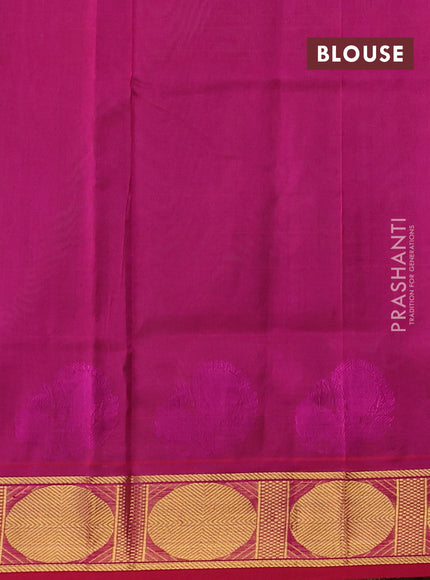 Silk cotton saree green and pink with plain body and zari woven border