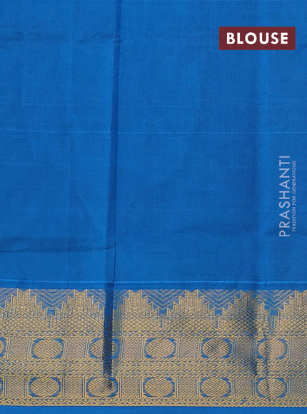 Silk cotton saree green and cs blue with plain body and zari woven border