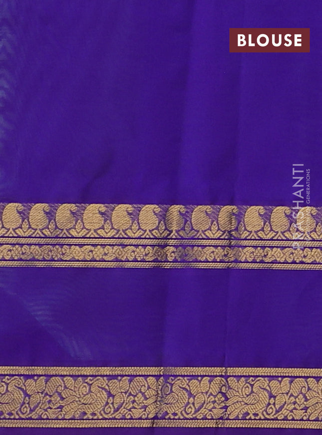 Silk cotton saree teal shade and violet with plain body and rettapet zari woven border