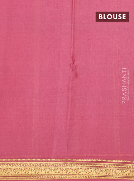 Pure mysore silk saree bottle green and pink with plain body and zari woven border