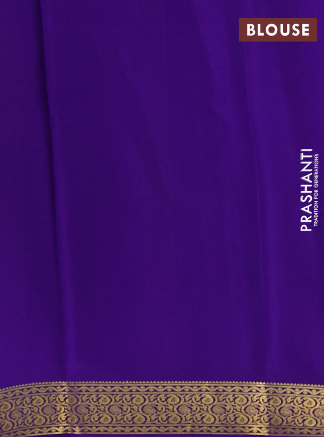 Pure mysore silk saree teal green and violet with plain body and zari woven border