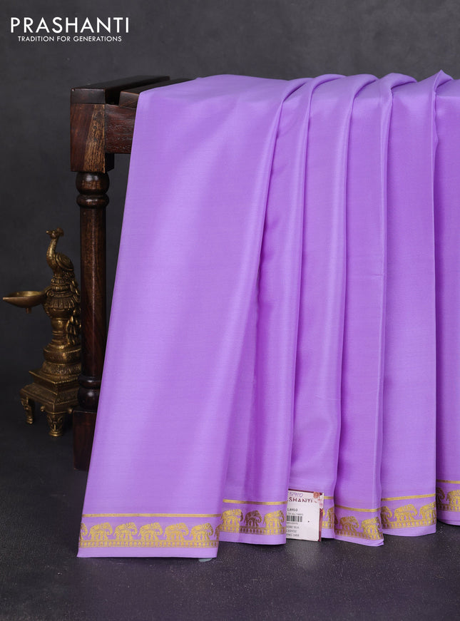 Pure mysore silk saree lavender with plain body and elephant zari woven border