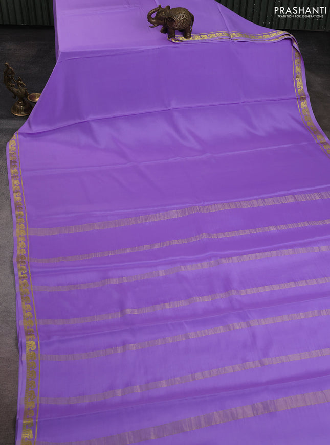 Pure mysore silk saree lavender with plain body and elephant zari woven border