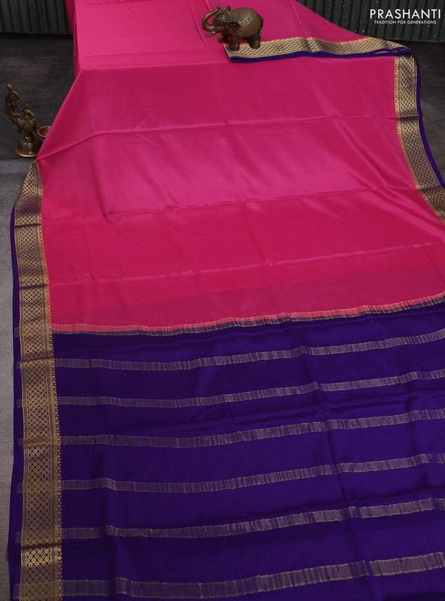 Pure mysore silk saree pink and violet with plain body and zari woven border