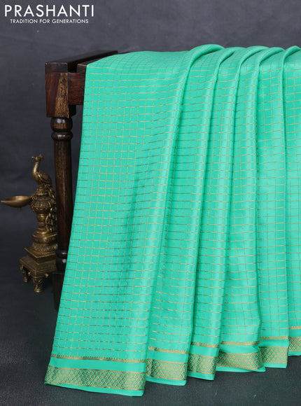 Pure mysore silk saree teal green with allover zari woven checked pattern and zari woven border