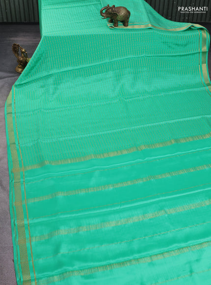 Pure mysore silk saree teal green with allover zari woven checked pattern and zari woven border