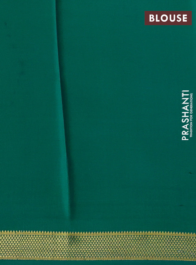 Pure mysore silk saree purple and teal green with allover small zari checked pattern and zari woven border