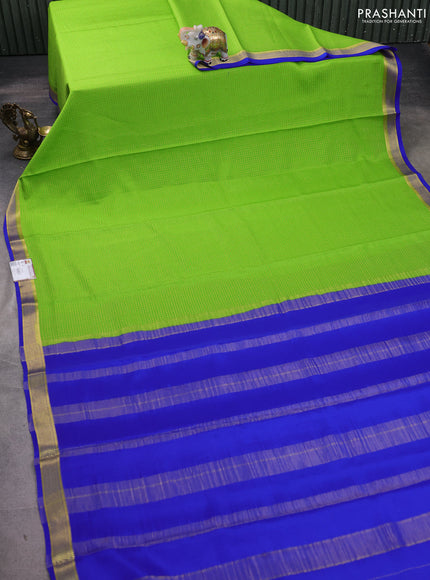 Pure mysore silk saree light green and blue with allover small zari checked pattern and zari woven border