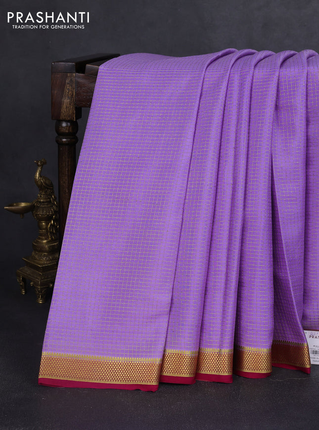 Pure mysore silk saree lavender and pink with allover small zari checked pattern and zari woven border