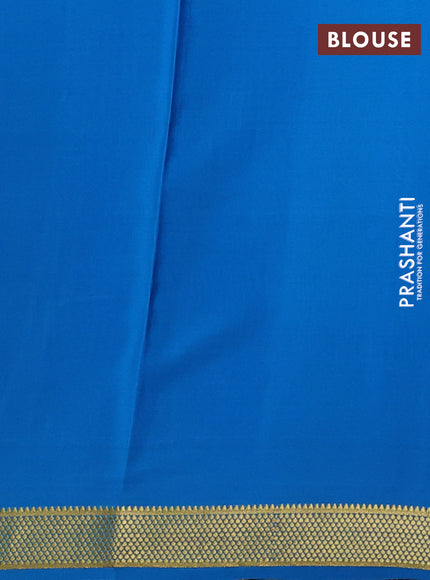 Pure mysore silk saree wine shade and cs blue with allover small zari checked pattern and zari woven border