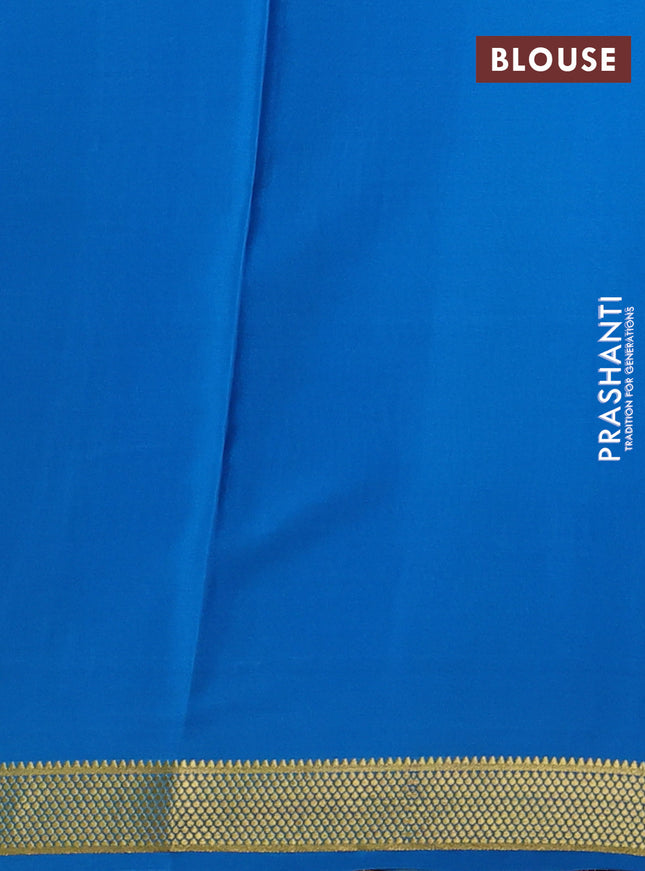 Pure mysore silk saree wine shade and cs blue with allover small zari checked pattern and zari woven border