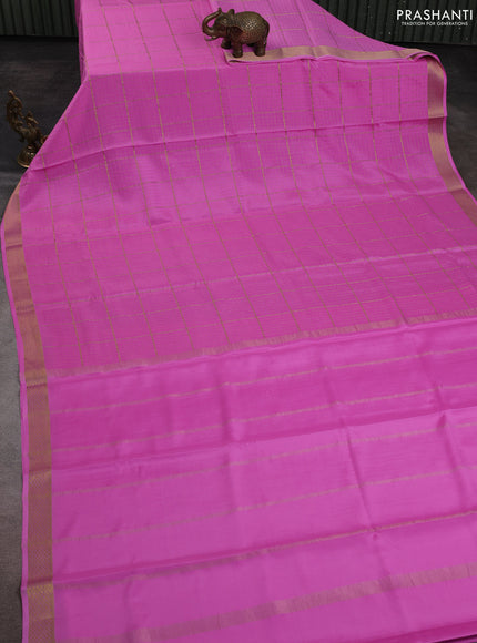 Pure mysore silk saree lotus pink with allover zari woven checked pattern and zari woven border
