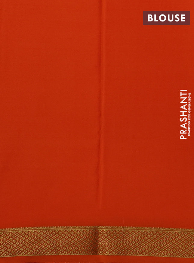 Pure mysore silk saree orange with allover zari woven checked pattern and zari woven border