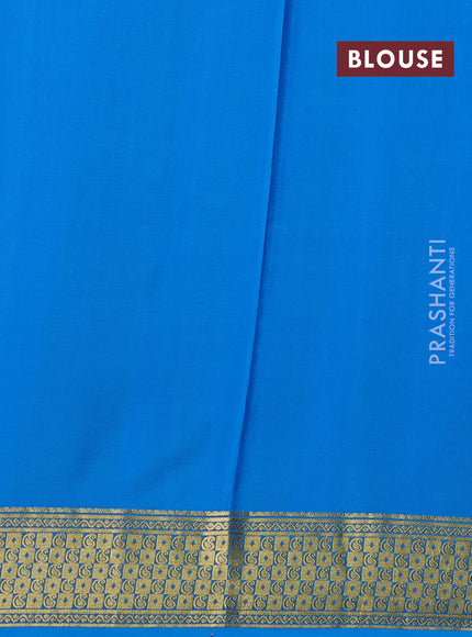 Pure mysore silk saree royal blue and teal blue with allover zari checks & buttas and zari woven border