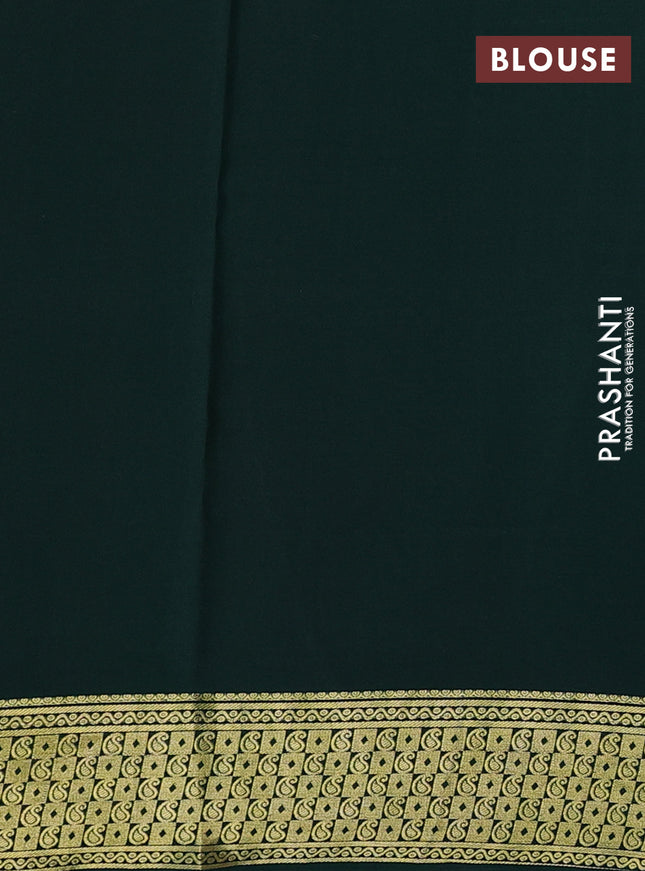 Pure mysore silk saree deep maroon and bottle green with allover zari checks & buttas and zari woven border