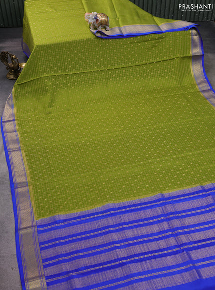 Pure mysore silk saree light green and royal blue with allover zari checks & buttas and zari woven border