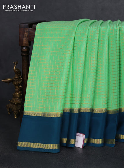 Pure mysore silk saree teal green and peacock green with allover zari checked pattern and rettapet zari woven border