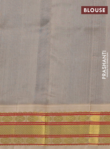 Silk cotton saree dual shade of blue and beige with plain body and zari woven korvai border