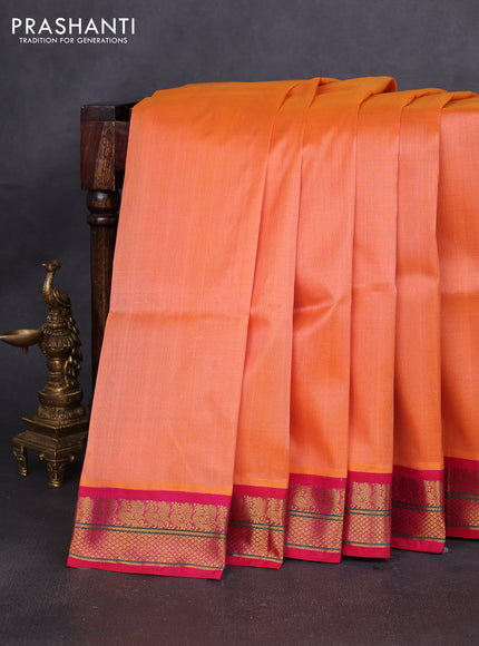 Silk cotton saree orange and pink with plain body and zari woven korvai border