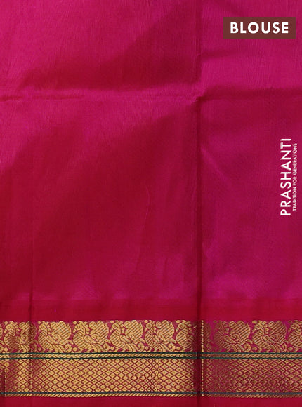 Silk cotton saree orange and pink with plain body and zari woven korvai border