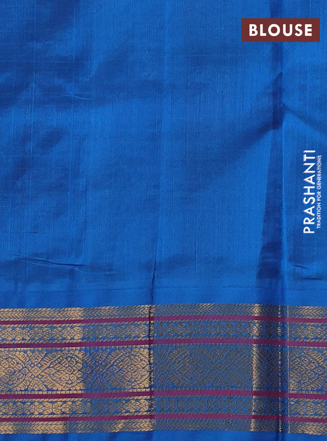 Silk cotton saree maroon and blue with allover zari checks & buttas and zari woven korvai border