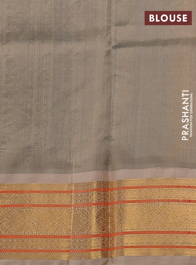 Silk cotton saree peacock blue and beige with allover zari checks & buttas and zari woven korvai border