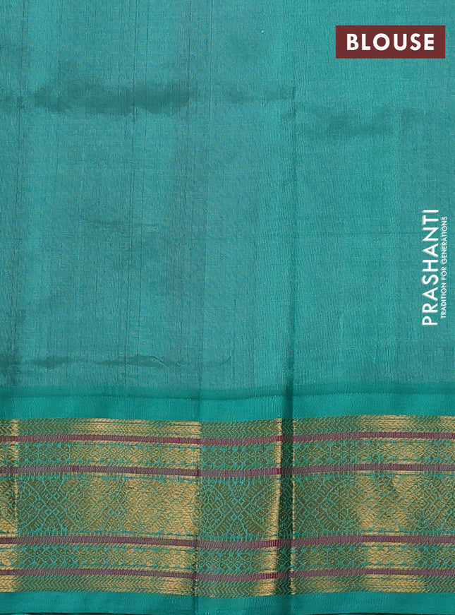 Silk cotton saree light pink and teal green with allover zari checks & buttas and zari woven korvai border