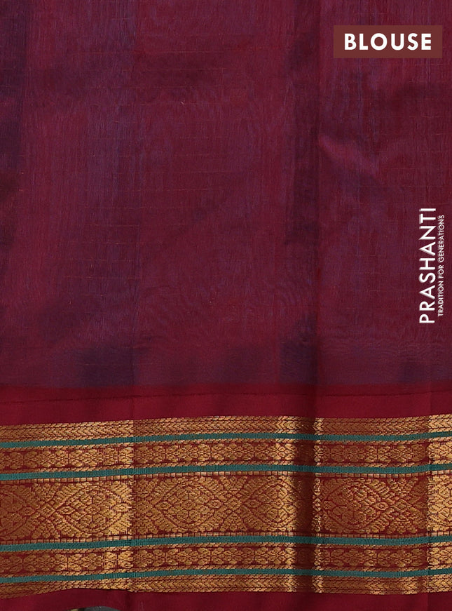 Silk cotton saree cs blue and maroon with allover zari checks & buttas and zari woven korvai border