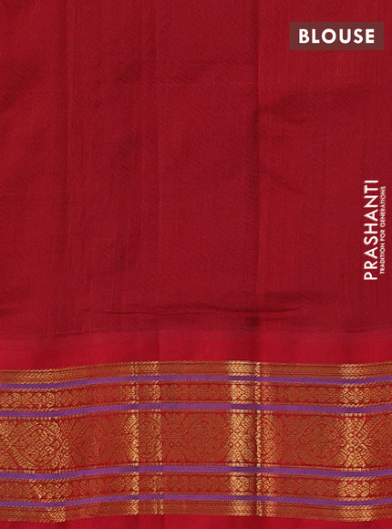 Silk cotton saree bottle green and red with allover zari checks & buttas and zari woven korvai border