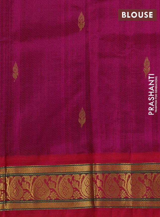 Silk cotton saree bottle green and pink with zari woven buttas and zari woven korvai border
