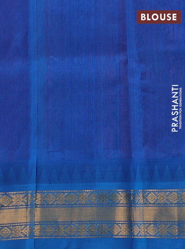 Silk cotton saree mauve pink and cs blue with zari woven buttas and temple design zari woven korvai border