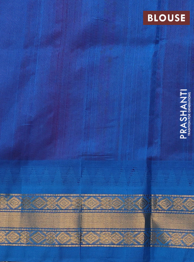 Silk cotton saree pink and cs blue with zari woven buttas and temple design zari woven korvai border