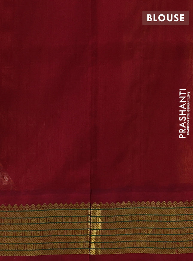 Silk cotton saree mango yellow and maroon with plain body and zari woven korvai border