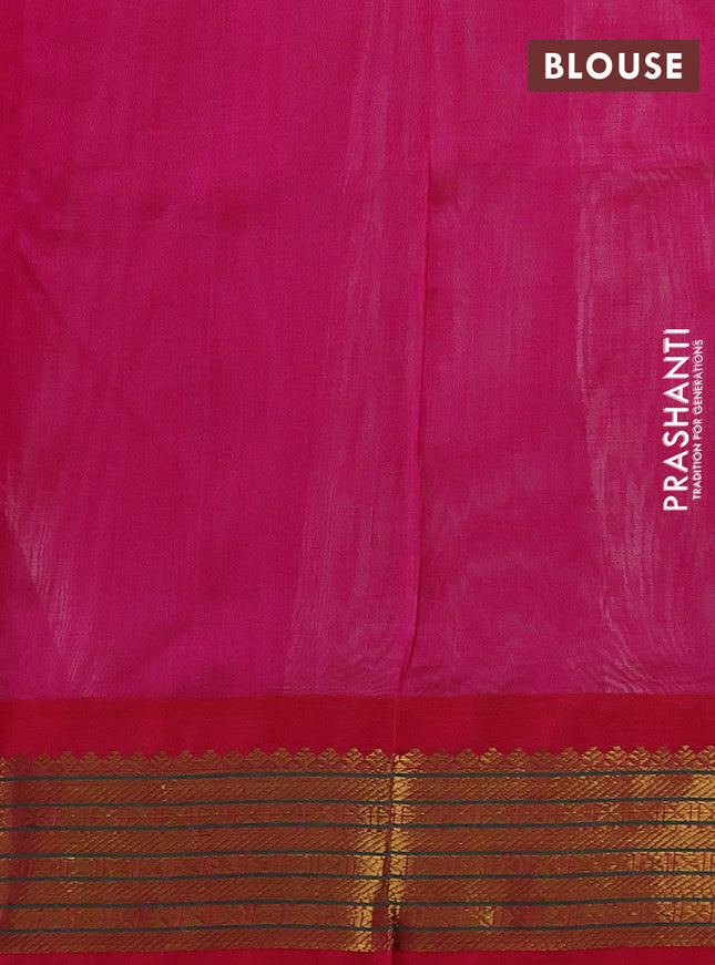 Silk cotton saree off white and pink with plain body and zari woven korvai border