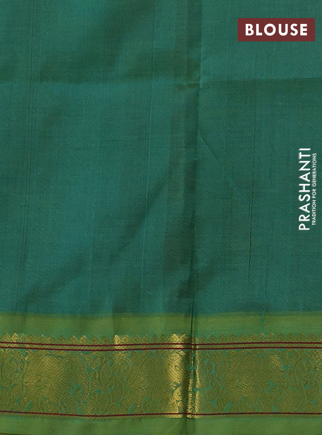 Silk cotton saree violet and dual shade of green with plain body and elephant zari woven korvai border