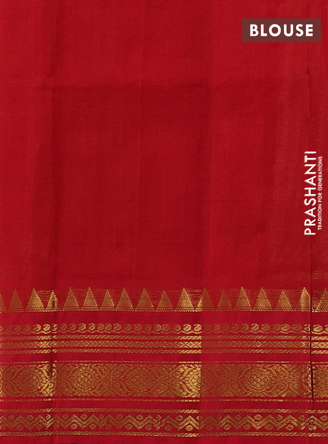 Silk cotton saree sandal and red with allover zari woven checked pattern and zari woven korvai border